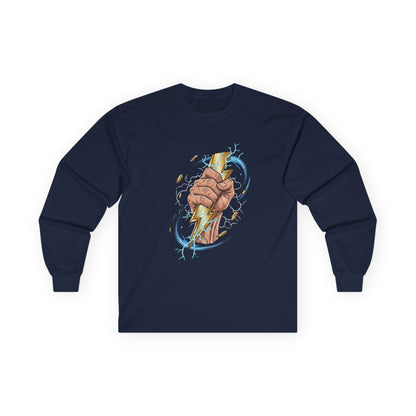 Fist & Lightning Bolt Long Sleeve Tee — Power Graphic Shirt