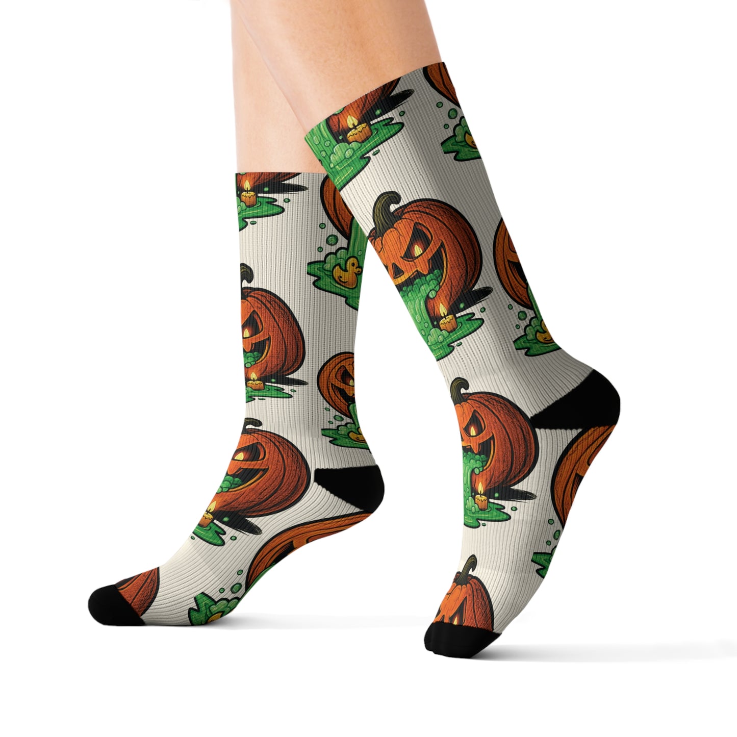 Halloween Sublimation Socks, Fun Holiday Socks, Pumpkin and Monster Design, Cozy Fall Accessories, Unique Gift for October