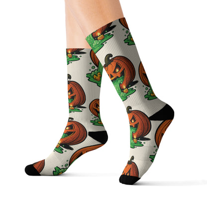 Halloween Sublimation Socks, Fun Holiday Socks, Pumpkin and Monster Design, Cozy Fall Accessories, Unique Gift for October