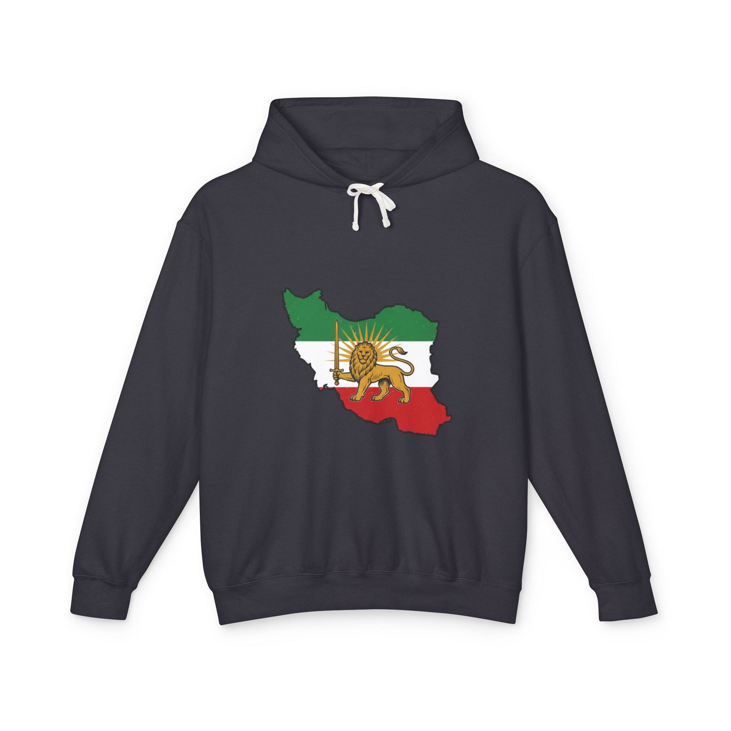 Iran Map Hoodie with Lion and Sun Flag — Persian Heritage Sweatshirt