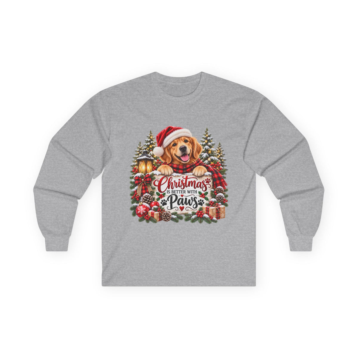 Christmas Is Better With Paws – Golden Retriever Christmas Unisex Long Sleeve Shirt
