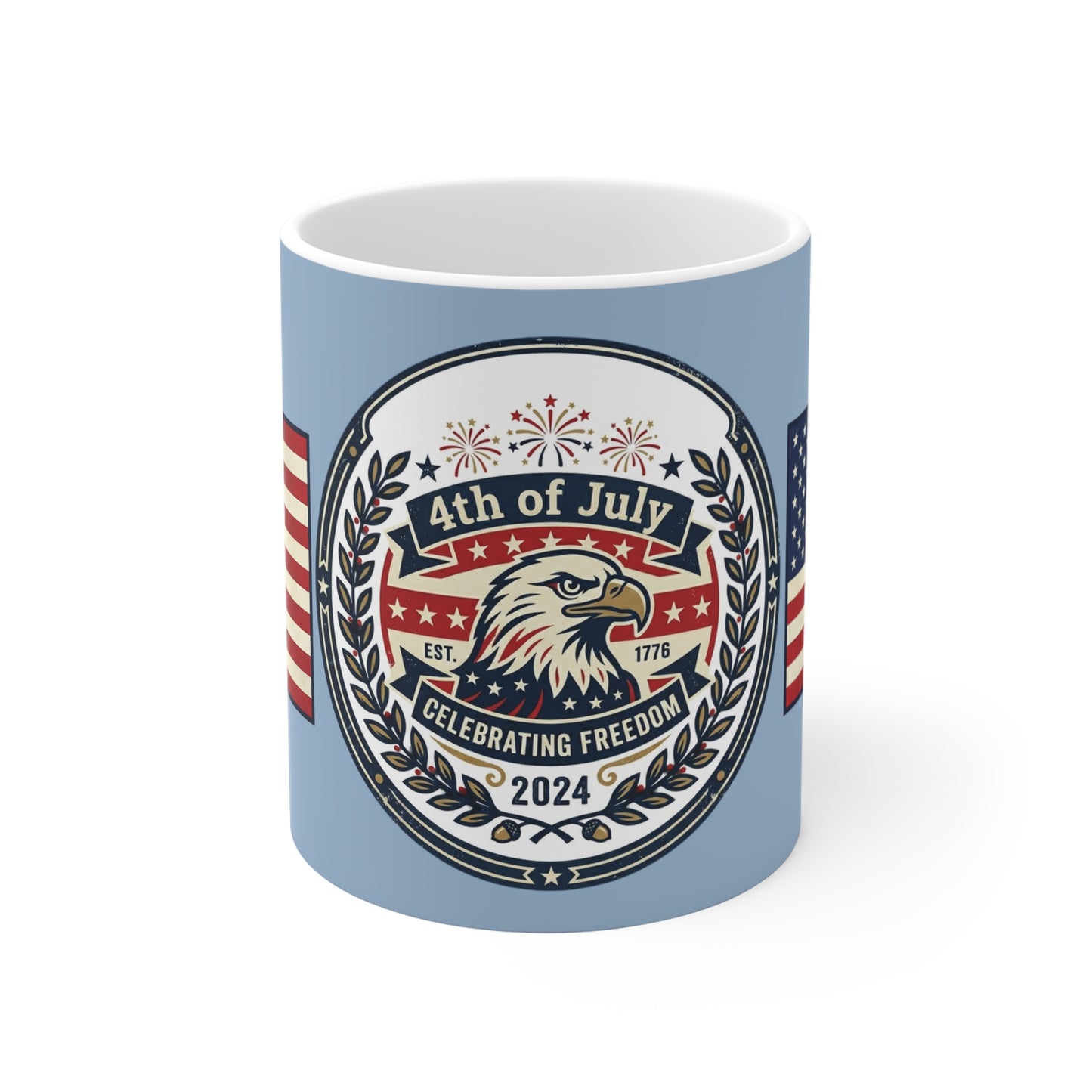 4th of July Coffee Mug — Patriotic Eagle & American Flag 11oz (Celebrating Freedom 2024)