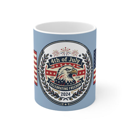 4th of July Coffee Mug — Patriotic Eagle & American Flag 11oz (Celebrating Freedom 2024)