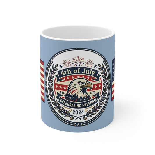 4th of July Coffee Mug — Patriotic Eagle & American Flag 11oz (Celebrating Freedom 2024)