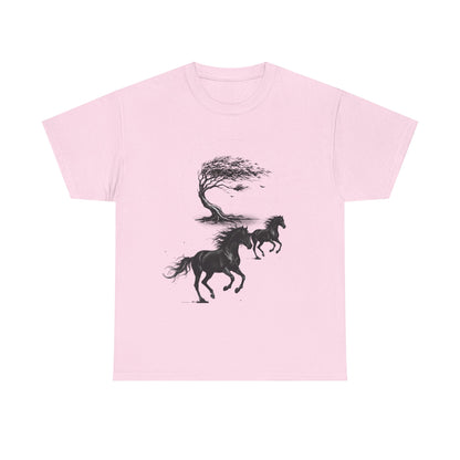 Horse Silhouette Tee — Windblown Tree & Galloping Horses Graphic T-Shirt