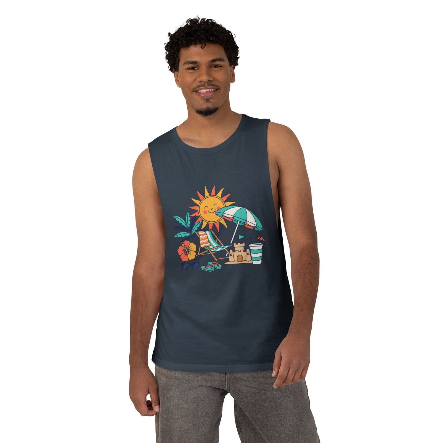Beach Vibes Tank Top — Sunny Sun, Umbrella & Sandcastle Graphic Summer Tank