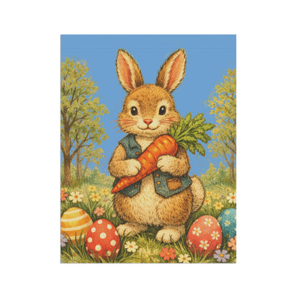Easter Bunny Garden Flag — Vintage Bunny with Carrot & Eggs Garden Banner