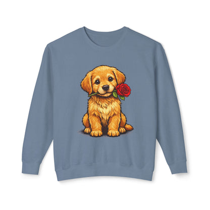 Golden Retriever Puppy Sweatshirt - Cute Puppy with Rose Crewneck