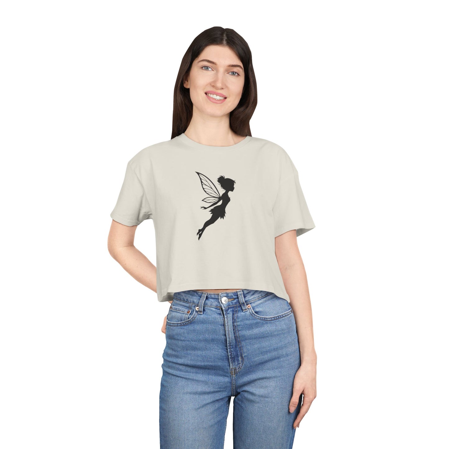 Fairy Silhouette Women's Crop Tee — Whimsical Pixie Graphic Top