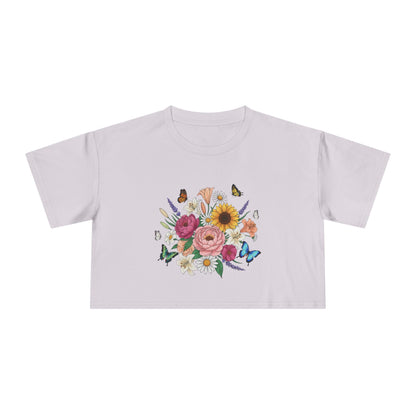 Floral Bouquet Crop Tee — Sunflower & Butterfly Garden Top