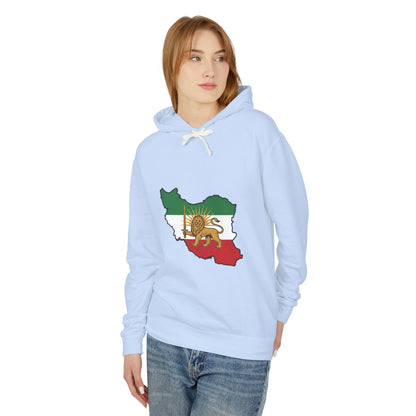 Iran Map Hoodie with Lion and Sun Flag — Persian Heritage Sweatshirt