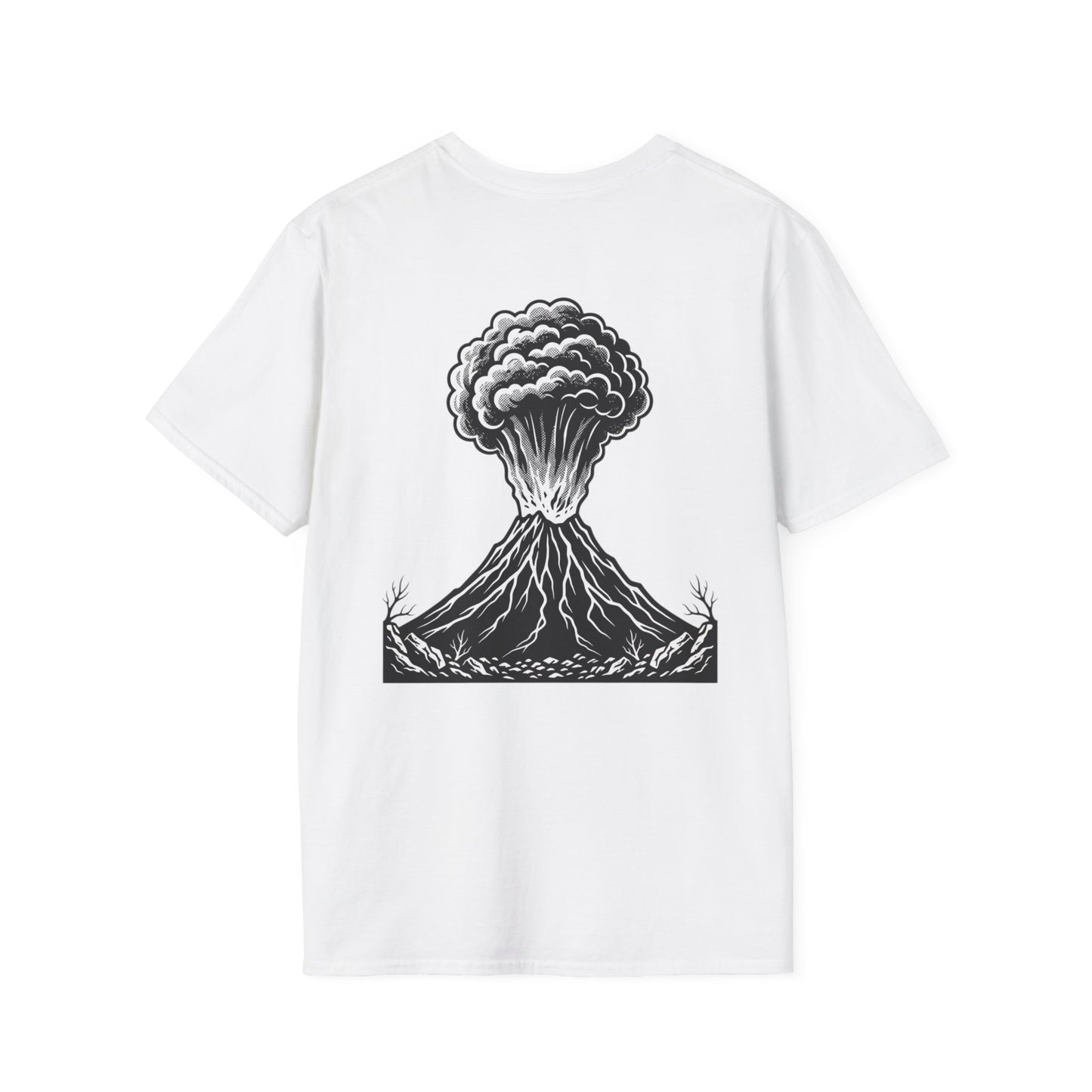 Volcanic Eruption T-Shirt — Monochrome Mountain Blast Graphic Tee