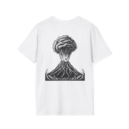 Volcanic Eruption T-Shirt — Monochrome Mountain Blast Graphic Tee