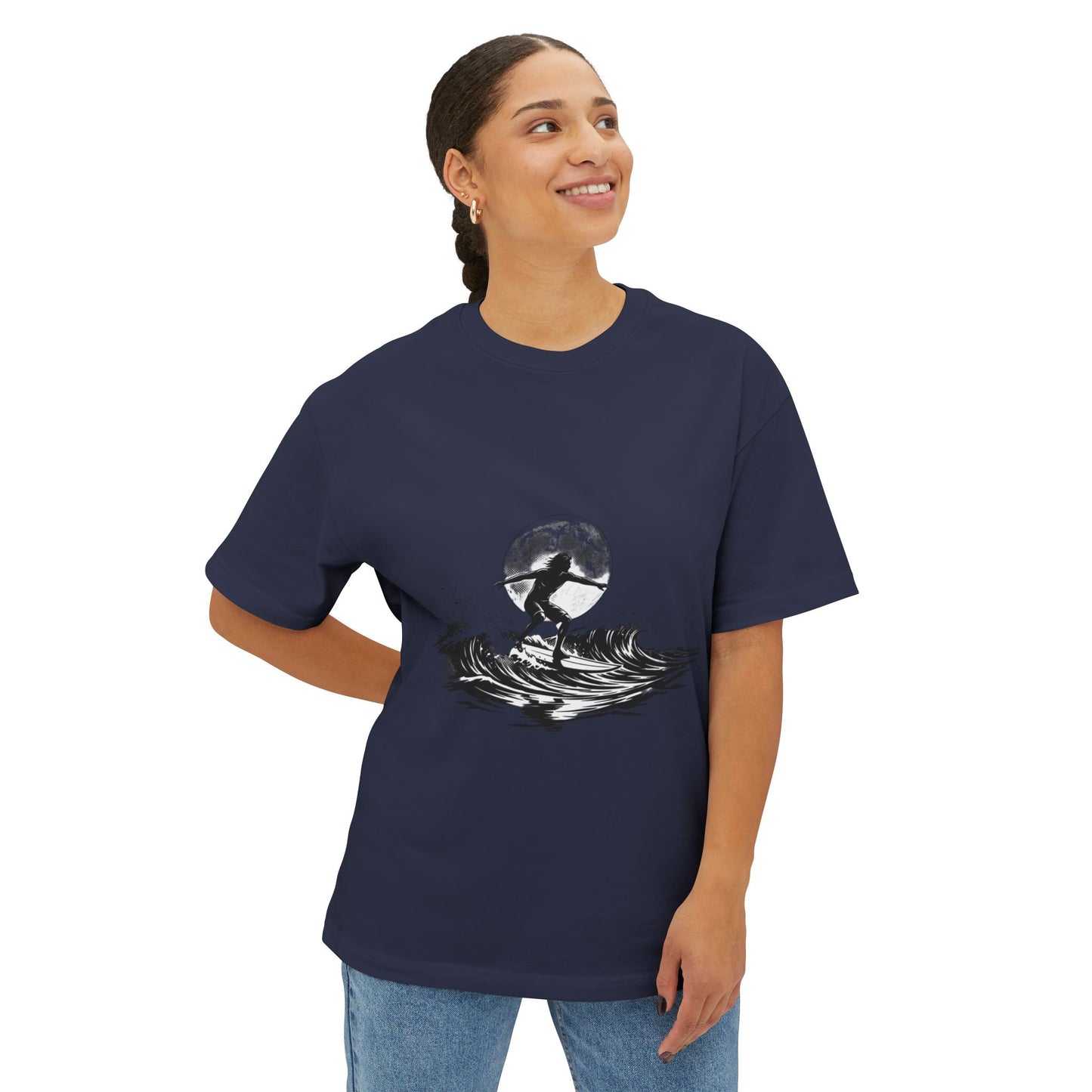 Surf Moon Graphic Tee — Silhouette Surfer on Waves