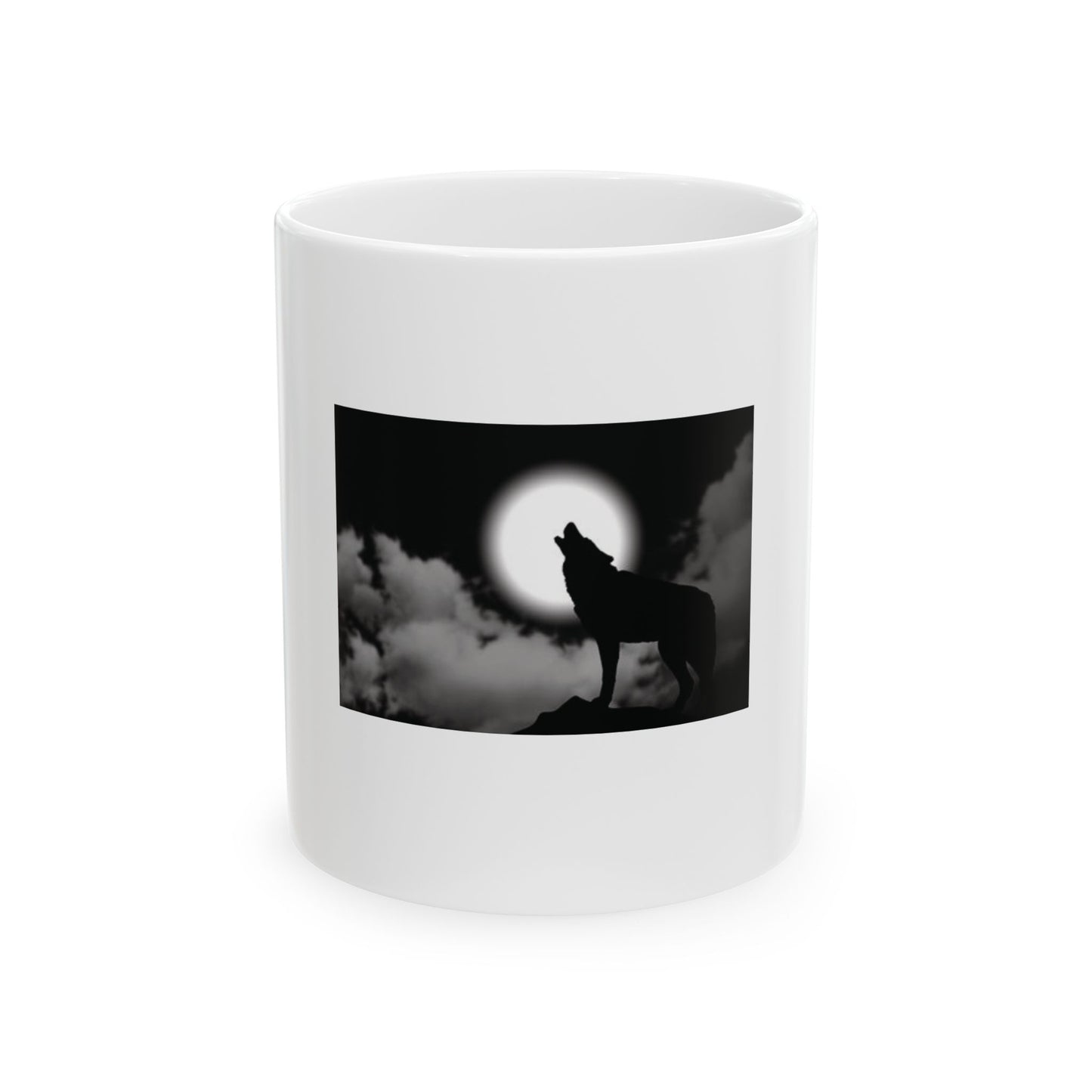 Wolf Howling at Moon Ceramic Mug - Coffee Lover Gift, Nature Enthusiasts, Home Decor, Unique Drinkware, Halloween, Moonlight