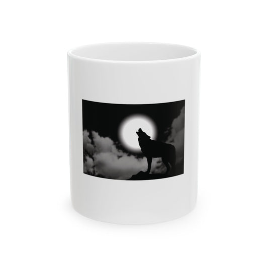 Wolf Howling at Moon Ceramic Mug - Coffee Lover Gift, Nature Enthusiasts, Home Decor, Unique Drinkware, Halloween, Moonlight