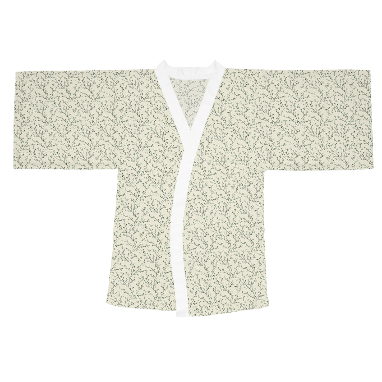 Botanical Print Kimono Robe — Light Green Floral Lounge Wrap