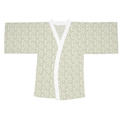 Botanical Print Kimono Robe — Light Green Floral Lounge Wrap