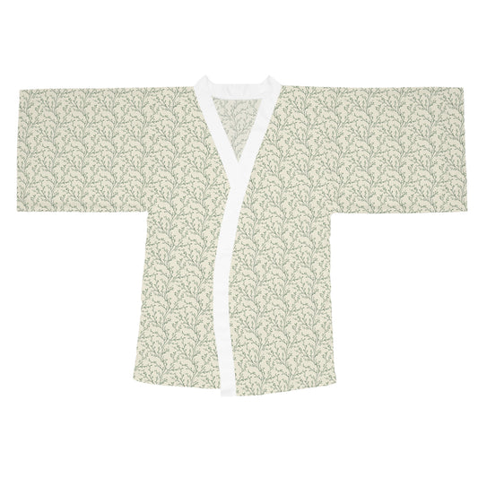 Botanical Print Kimono Robe — Light Green Floral Lounge Wrap
