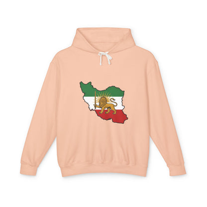 Iran Map Hoodie with Lion and Sun Flag — Persian Heritage Sweatshirt