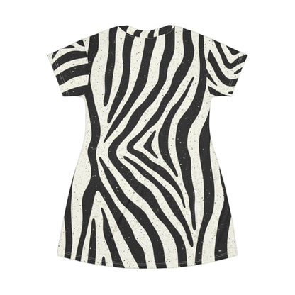 Zebra Print T-Shirt Dress — Black & White Animal Stripe AOP
