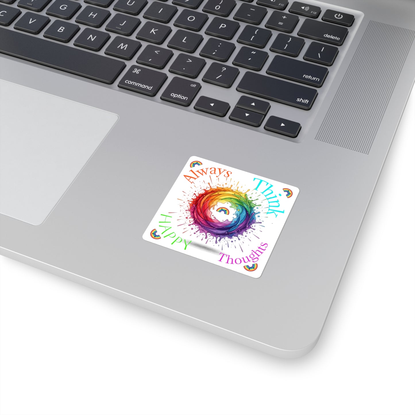 Rainbow Splash Square Sticker — Colorful Swirl with Rainbow Center