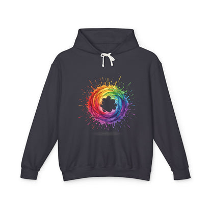 Rainbow Splash Circle Hoodie — Colorful Abstract Pride Pullover