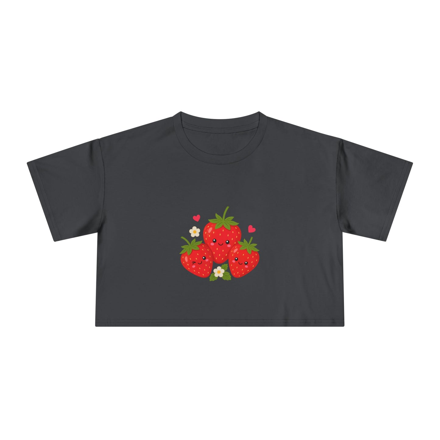 Strawberry Trio Women's Crop Tee — Cute Fruit Graphic Summer Top