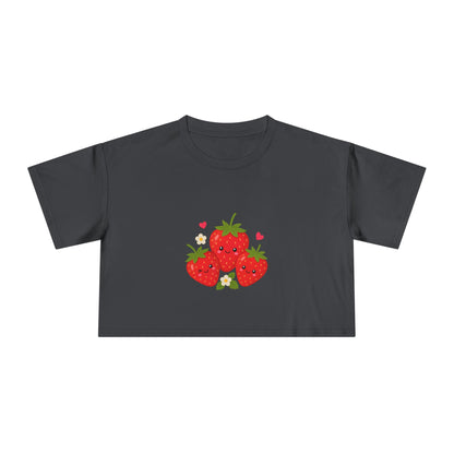 Strawberry Trio Women's Crop Tee — Cute Fruit Graphic Summer Top