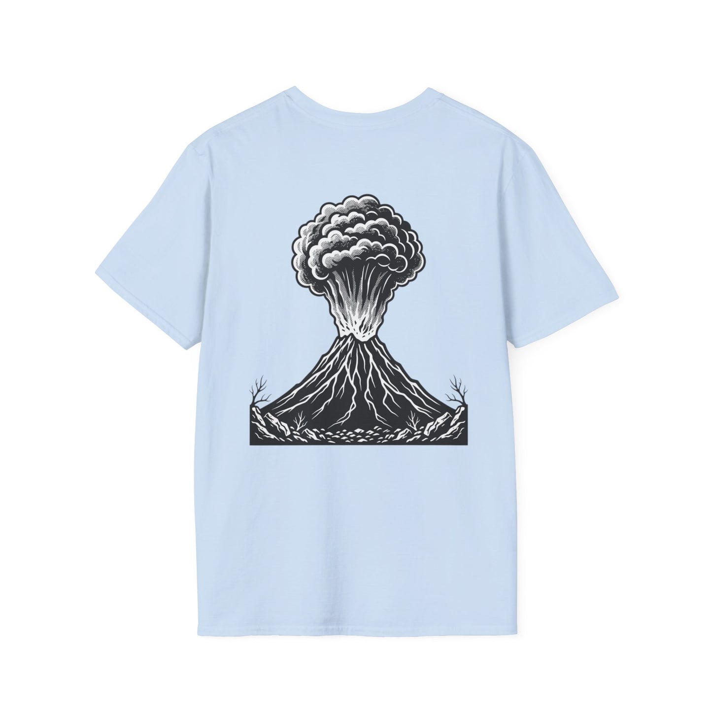 Volcanic Eruption T-Shirt — Monochrome Mountain Blast Graphic Tee
