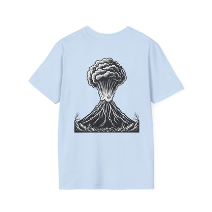 Volcanic Eruption T-Shirt — Monochrome Mountain Blast Graphic Tee
