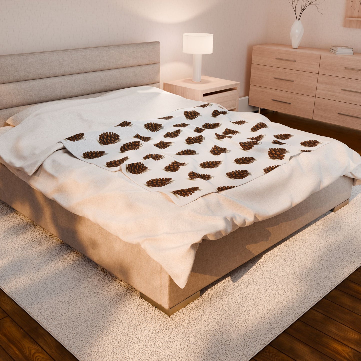 Cozy Pinecone Velveteen Plush Blanket | Soft Throw for Winter Holidays, Home Decor, Gift for Mom, Snuggling, Camping
