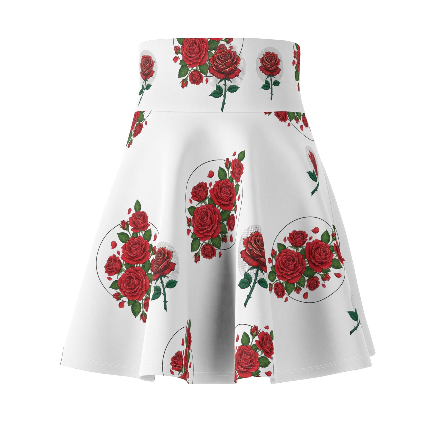 Red Rose Heart Floral Skater Skirt — Romantic Vintage Valentine’s Day Skirt