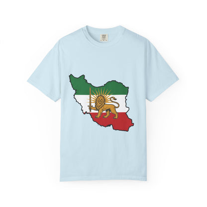 Iran Map T-Shirt with Lion and Sun Flag — Persian Heritage Tee