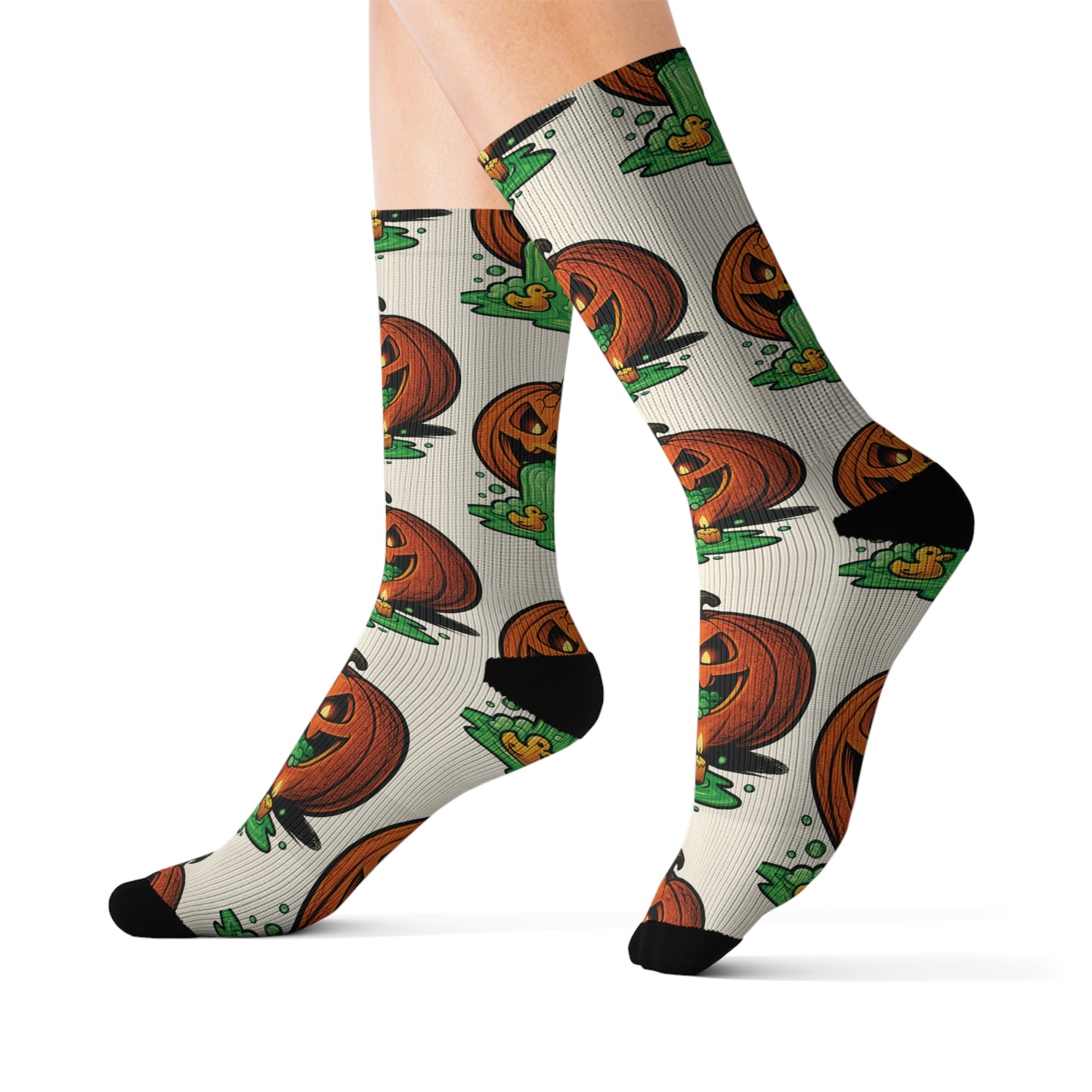 Halloween Sublimation Socks, Fun Holiday Socks, Pumpkin and Monster Design, Cozy Fall Accessories, Unique Gift for October