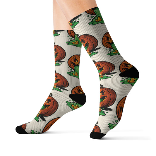 Halloween Sublimation Socks, Fun Holiday Socks, Pumpkin and Monster Design, Cozy Fall Accessories, Unique Gift for October