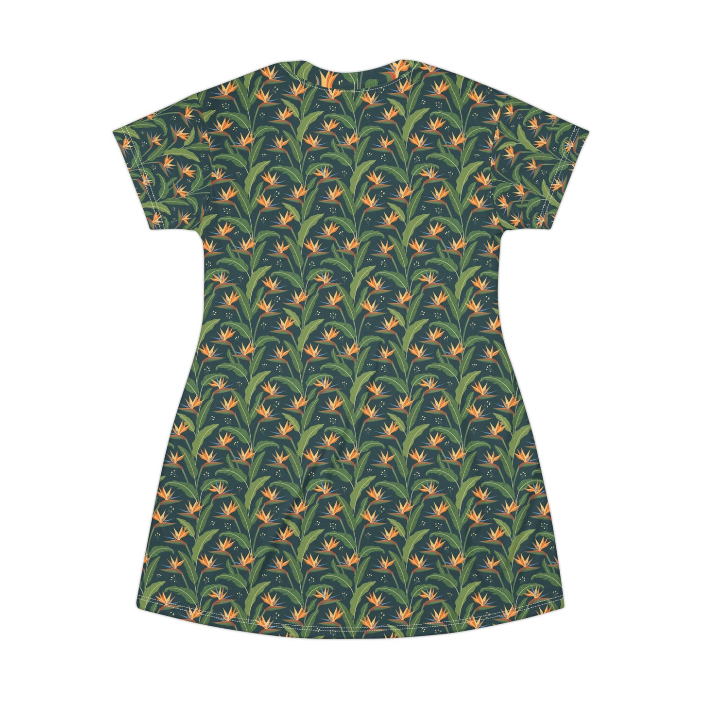 Bird of Paradise Floral T-Shirt Dress — Tropical All-Over Print