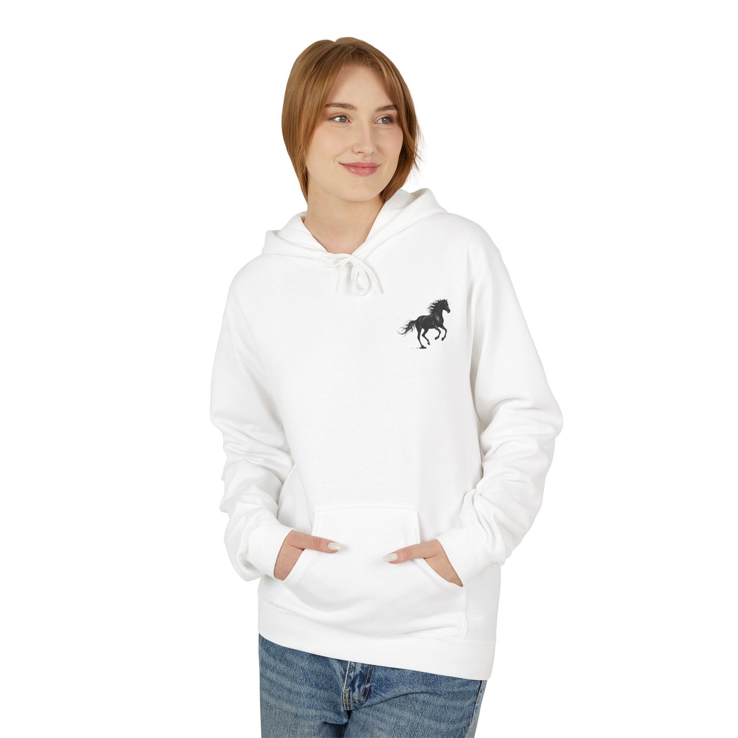 Minimal Black Horse Chest Logo Hoodie — Equestrian Pullover