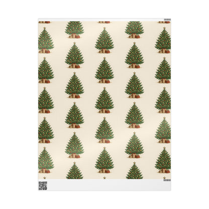 Christmas Tree Wrapping Paper – Vintage Green Tree Pattern Holiday Gift Wrap