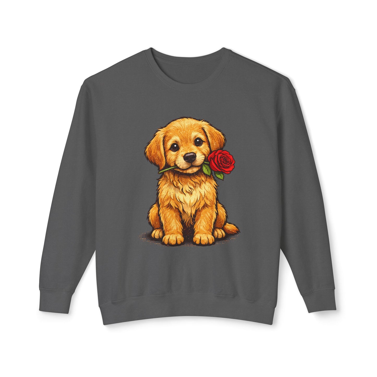 Golden Retriever Puppy Sweatshirt - Cute Puppy with Rose Crewneck