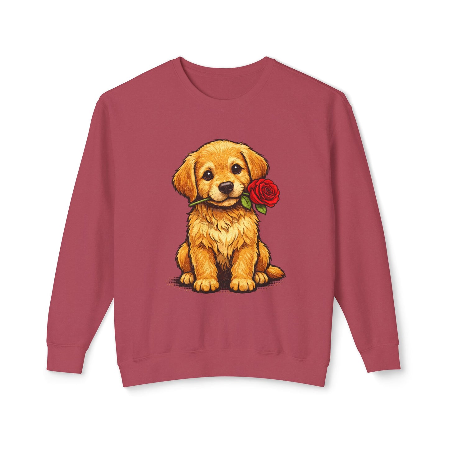Golden Retriever Puppy Sweatshirt - Cute Puppy with Rose Crewneck
