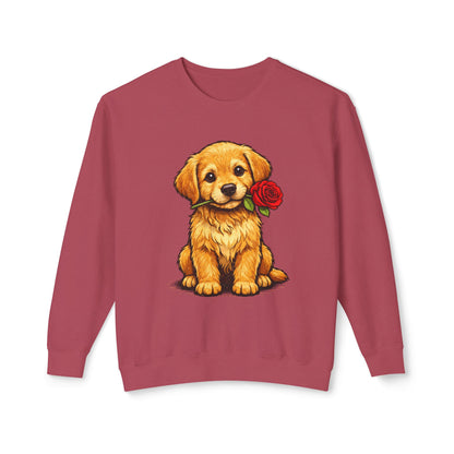 Golden Retriever Puppy Sweatshirt - Cute Puppy with Rose Crewneck