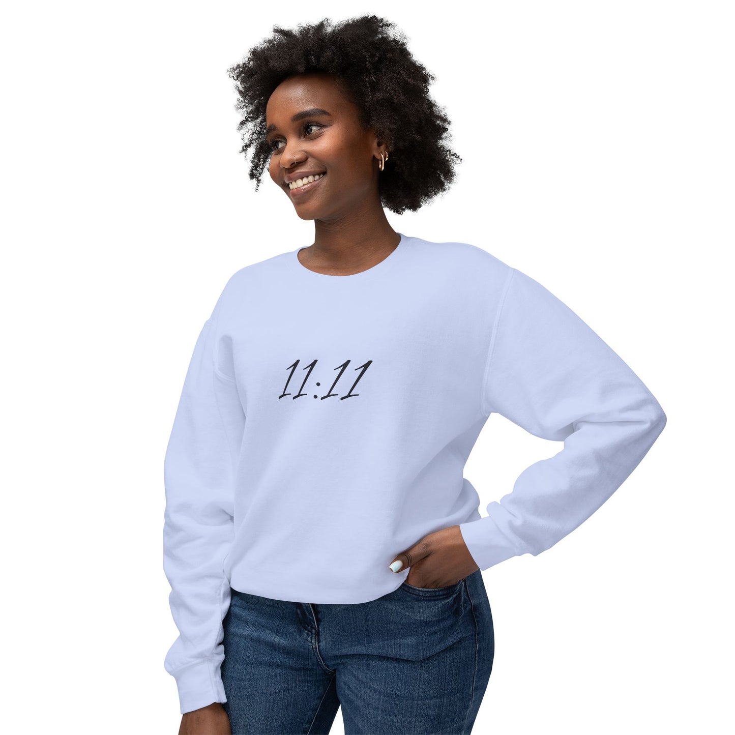 11:11 Crewneck Sweatshirt — Minimal White 'Blessed' Back Design