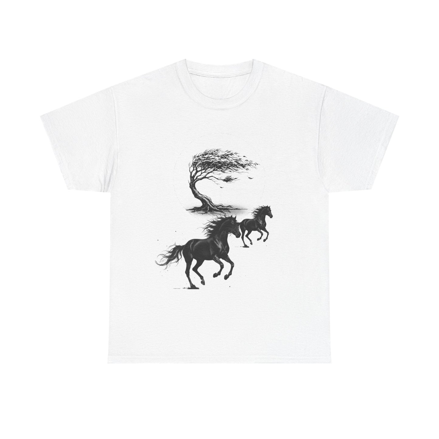 Horse Silhouette Tee — Windblown Tree & Galloping Horses Graphic T-Shirt
