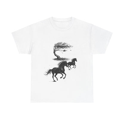 Horse Silhouette Tee — Windblown Tree & Galloping Horses Graphic T-Shirt