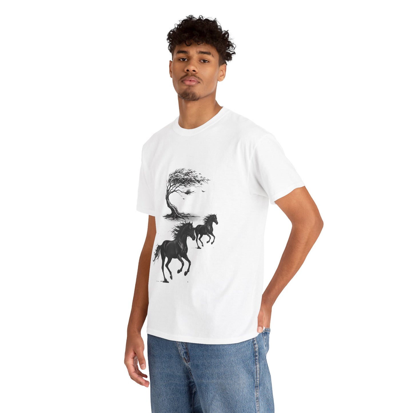 Horse Silhouette Tee — Windblown Tree & Galloping Horses Graphic T-Shirt