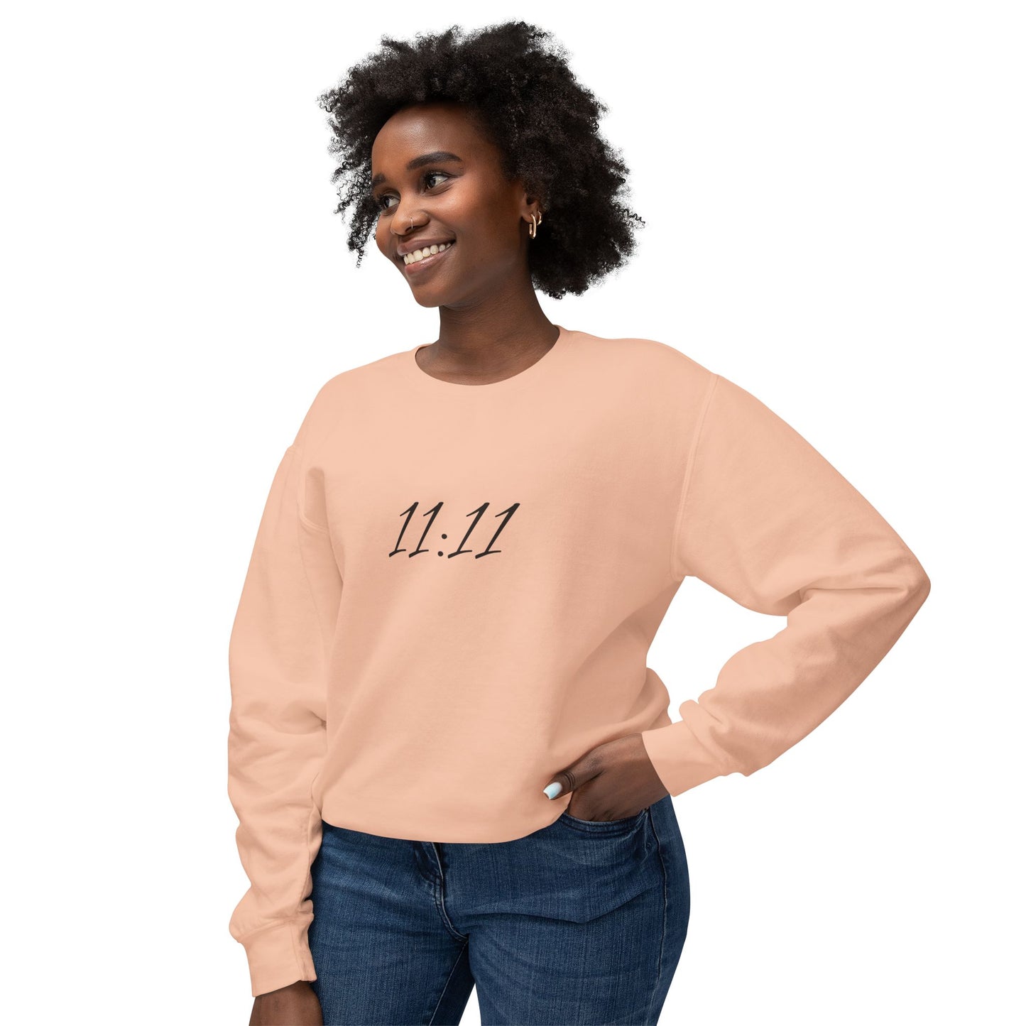 11:11 Crewneck Sweatshirt — Minimal White 'Blessed' Back Design