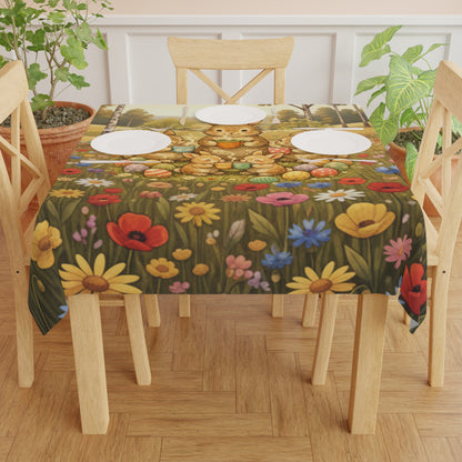 Easter Bunny Meadow Tablecloth — Floral Spring Picnic Decor