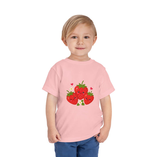 Cute Kawaii Strawberries Toddler Tee — Cute Fruit Graphic Shirt for Kids