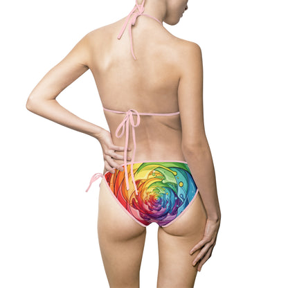 Rainbow Swirl Tie-Dye Bikini — Women's String Two-Piece Swimsuit